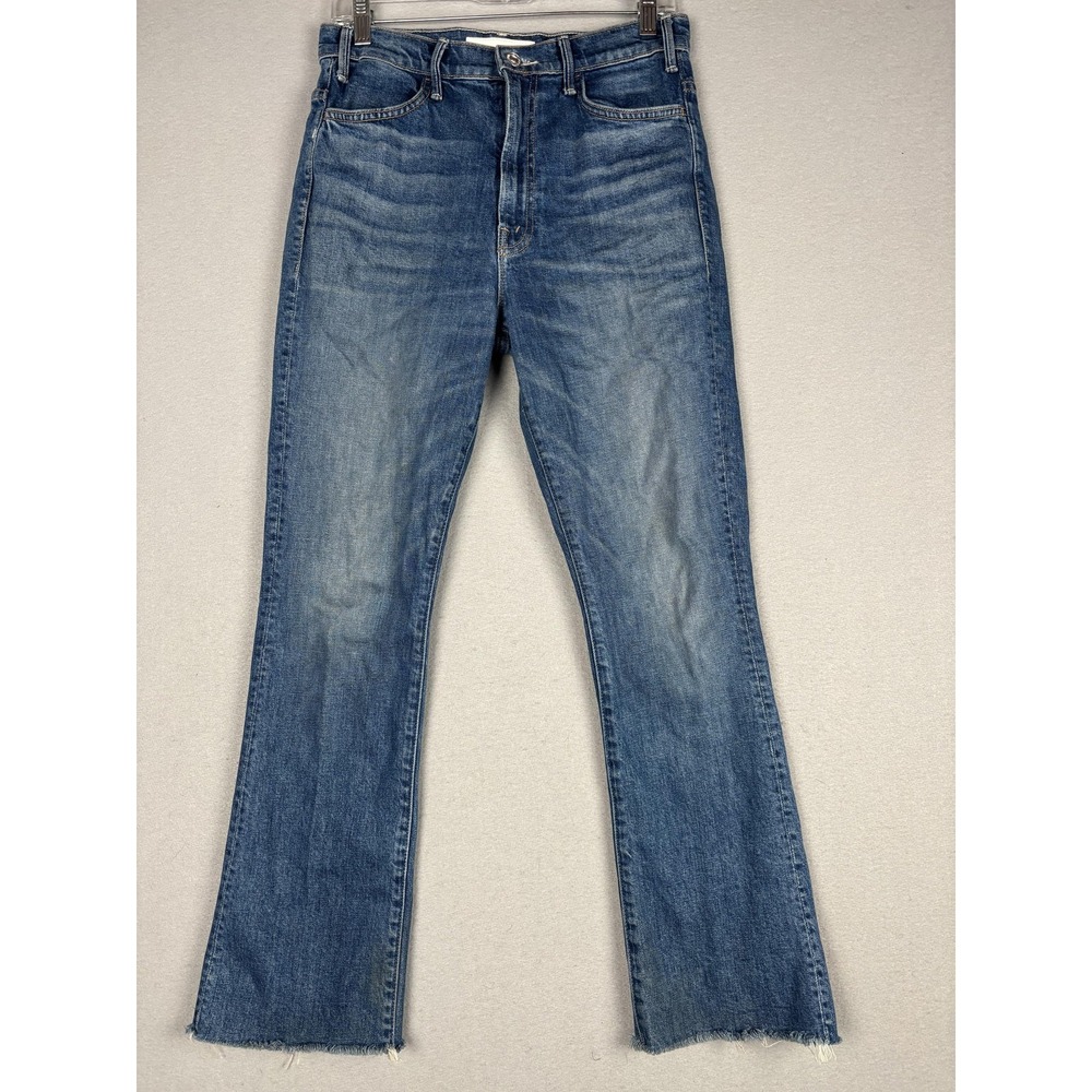 Mother Hustler Flood Fray Jeans Womens 28 Medium Wash High Rise Bootcut Cropped